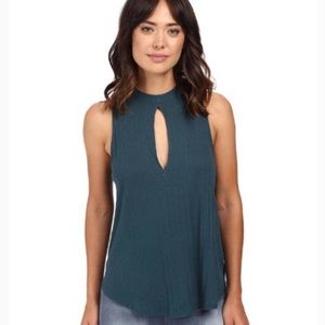 FREE PEOPLE Faye Keyhole Ribbed Tank Top Teal Blue Casual Summer XS